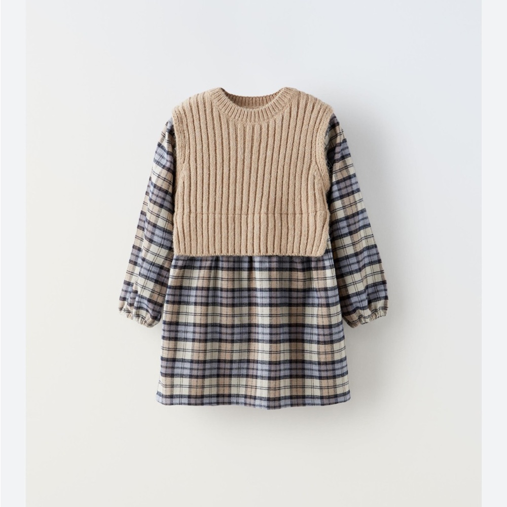 Zara Girls Plaid Dress with Knit Vest